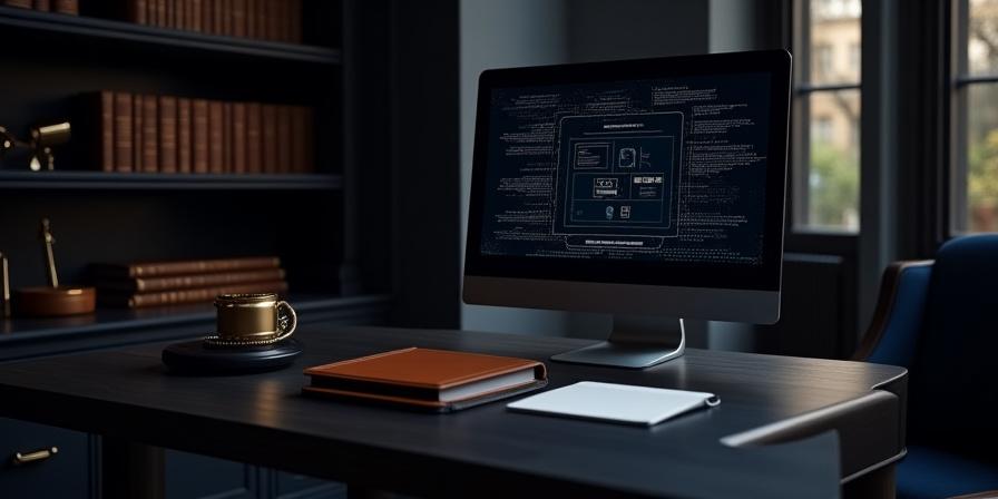 Secure legal office environment with high-end technology and traditional law books